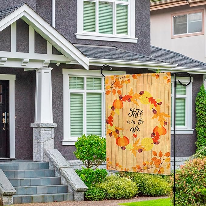 Fall Pumpkin Maple Leaves Garden Flags 12x18 Inches Double Sided Autumn Harvest Thanksgiving House Flags for Farmhouse Yard Lawn Outdoor Decorations