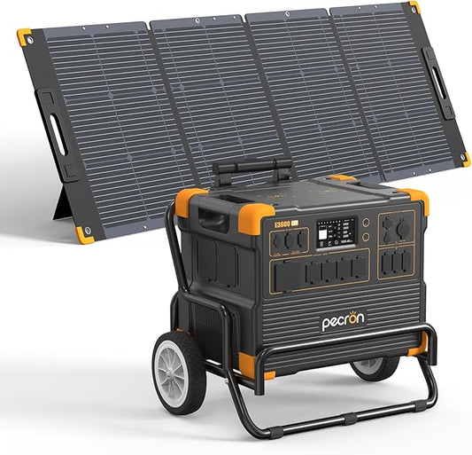 pecron E3600LFP Solar Generator 3072Wh with 300W Solar Panel Trolley Kit, 5x3600W AC Outlets Portable Power Station, LiFePO4 Battery Backup Expanded to 15.36KWh, Power Station for Home Use, Camping