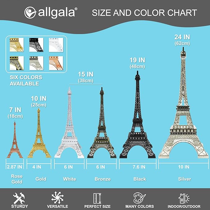 allgala Eiffel Tower Statue Decor Alloy Metal, and Size (10", Gold)