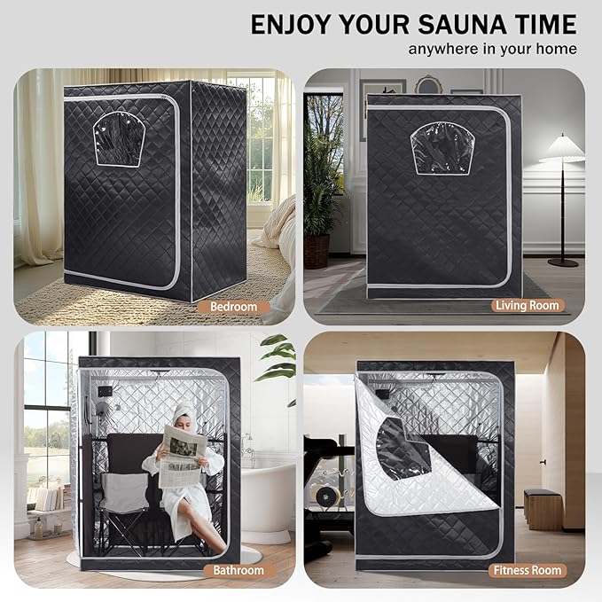 Gollense Portable Infrared Sauna for Home Spa 2 Person Full Size Personal Far Infrared Sauna Box with 2 Foldable Chairs, Dry Sauna Tent for Indoor, Black