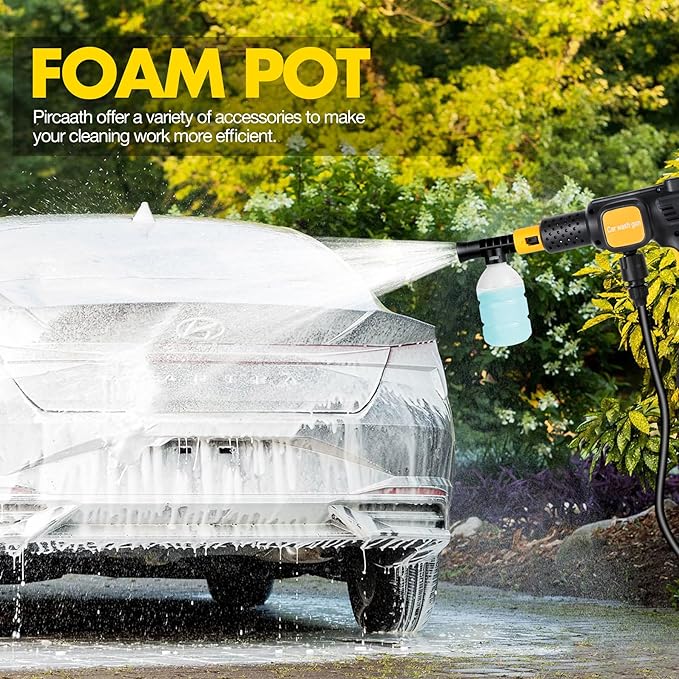 Cordless Pressure Washer, 600PSI Portable Power Washer with 6-in-1 Nozzle & Foam Cannon, 21V Battery Powered Cordless High Pressure Washer Gun, Handheld Pressure Washers for Car, Patio, Home