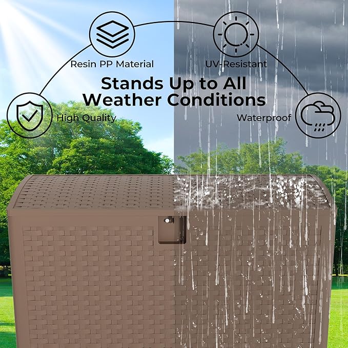 99 Gallon Outdoor Storage Box Waterproof, Patio Deck Storage Box For Package Delivery, Lockable Resin Deck Box, Deck Box Container for Furniture Cushions, Garden Tools, Pool Accessories