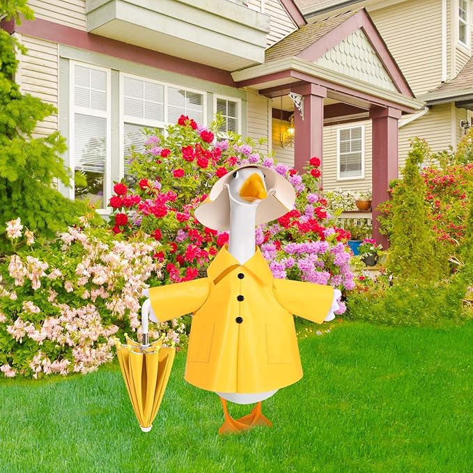 Raincoat Goose Outfit Porch Goose Clothes for 23" Lawn Outdoor Garden Yard Patio Statue Spring Decor (Yellow)