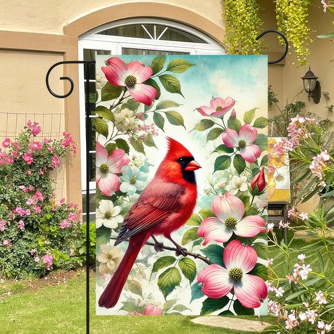 Spring Cardinal Garden Flag 12×18 Inch Double Sided Red Bird Flower Yard Flag Decorations for Lawn Yard Outdoor Birdhouse Farmhouse Decor