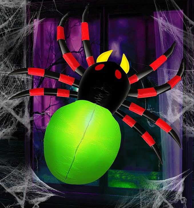 4 Ft Inflatable Halloween Window Decoration, Blow Up Spider Climbing on Window Built-in 6 Color Changing Lights, Halloween Decor for Porch Outdoor Home Party Yard Garden Lawn Holiday Party