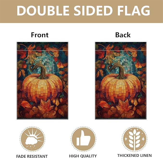 Garden Flags, Garden Flag, Stained Glass Style Pumpkin Maple Leaf Double-Sided Flags for Farmhouse Yard Outdoor Decoration-12 x 18inch (Pumpkin-4)