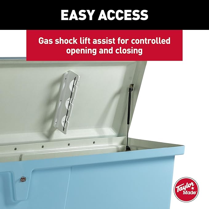 Taylor Made Stow N’ Go Fisherman’s Fiberglass Dock Box, Extra Large (24" H X 95" W X 22" D), Ice Blue, Smooth Interior Finish, Lockable Latch, Stainless-Steel Hardware - 83560IB