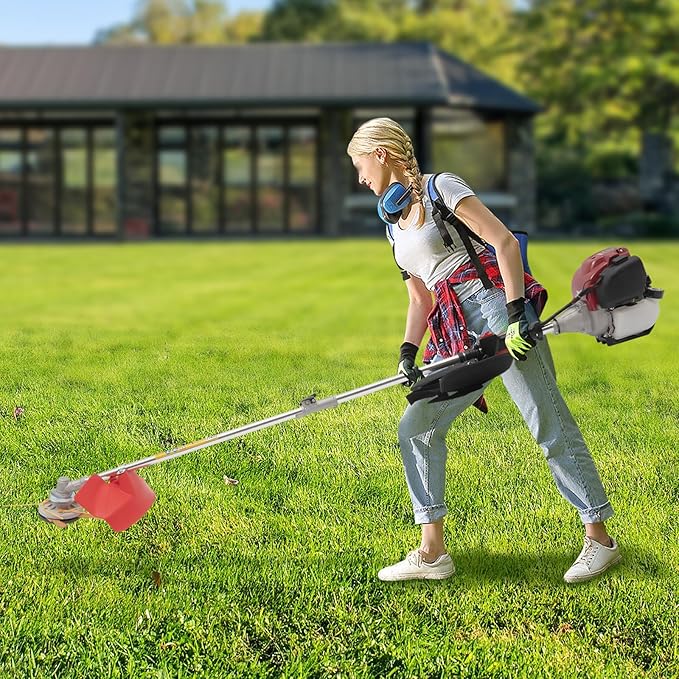 36CC Weed Wacker, 750W Gasoline Grass Trimmer, 8500R/Min Lawn Brush Cutter, 4-Stroke Garden Mower with Grass Baffle & Funnel for Lawn Pond Side Weed Removal Landscaping