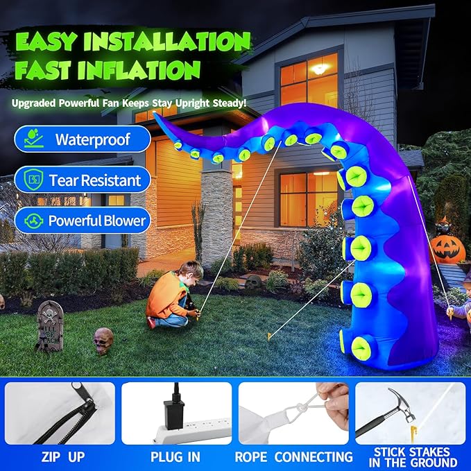 1PCS 14FT Giant Halloween Inflatables Octopus Tentacles, Huge Halloween Decorations Outdoor Build-in LED Lights Vivid Spooky Blow Up Yard Decoration Large Blowups Holiday Lawn Party Yard -Style C