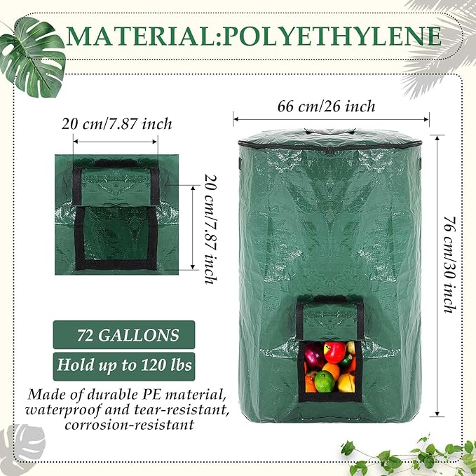 Berlune 6 Pcs Reusable Yard Waste Bags with Lid and Handles Extra Large Lawn Bags for Collecting Fall Leaves Heavy Duty Garden Trash Container for Camping Outdoor Debris Branches Grass(72 Gallon)
