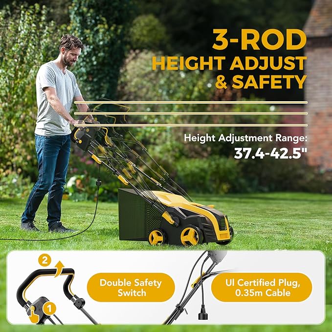 2025 Upgraded EVEAGE 16-Inch 15 Amp Electric Dethatcher & Scarifier, 5-Position Depth Adjustment, 14.5gal Collection Bag, Increases Lawn Health, EDS16S