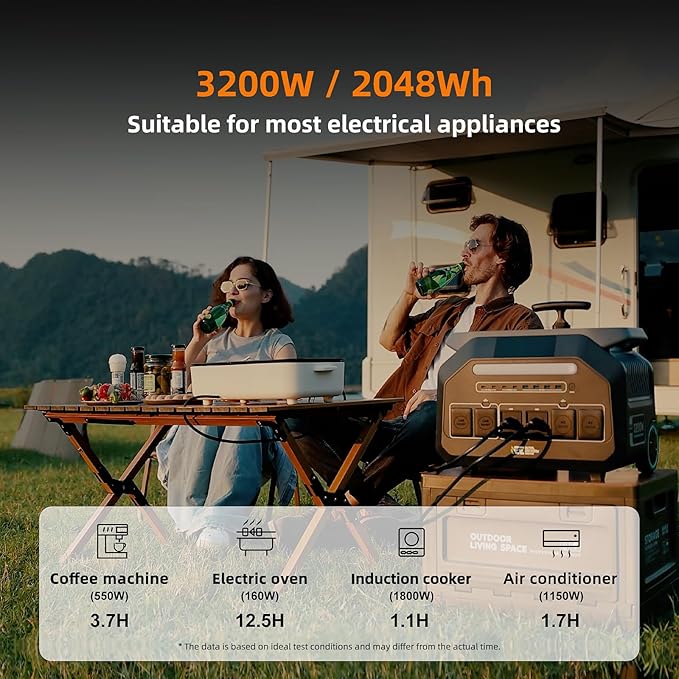 IEE P3200 3200W Solar Generator with 500W Panel, 2048Wh Solar Power Station, 1800W Fast Charging, Smart APP Control Emergency Power Station for Home, Camping, RVs, Outdoor Battery Backup