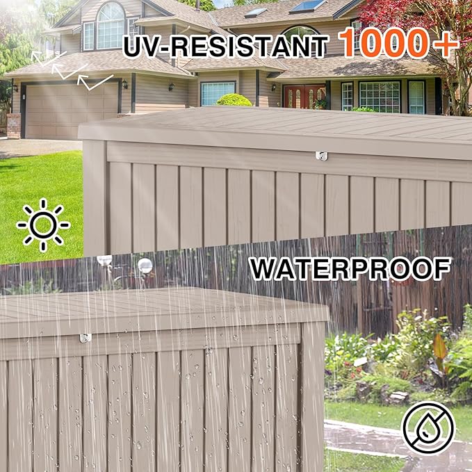 180GAL Brown Versatile Outdoor Deck Box - Waterproof, SGS - Tested UV Protection, Suitable for Various Storage Needs from Pool Accessories to Gardening Supplies