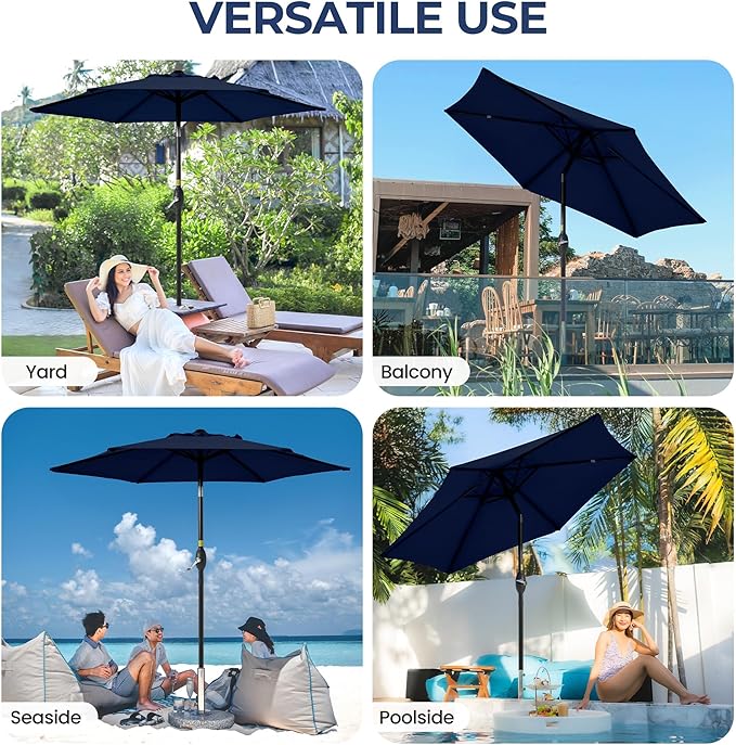 SUNVIVI OUTDOOR Outdoor Patio Umbrella, Patio Umbrella, Market Umbrella, Large Outdoor Umbrella, Metal Pole Umbrella with Push Button Tilt and Crank, Polyester Canopy