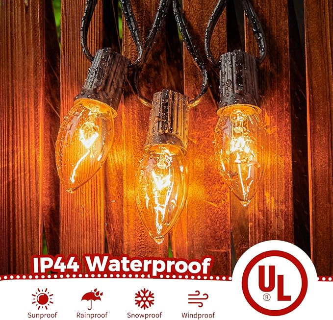 Minetom C9 Clear Christmas String Lights, 25FT 25 Blubs Bright & Warm Outdoor Christmas Lights, Long Life C9 String Lights for Tree Patio Gazebo Wreath, Black Wire