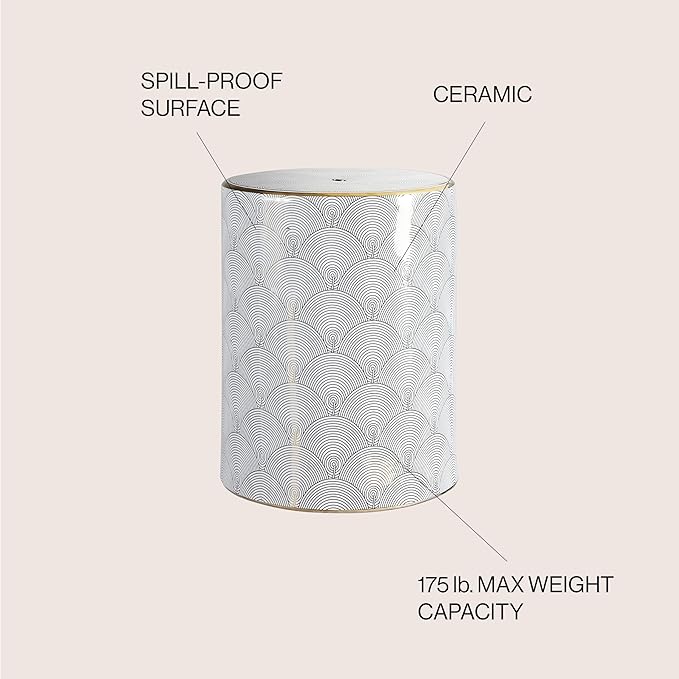 JONATHAN Y TBL1001A Fish Scale 17" Modern Ceramic Indoor/Outdoor Garden Stool, Coastal, Contemporary, Transitional, Side Table, Plant Stand, Spill-Proof, Living Room, Garden Room, Patio, White/Gold