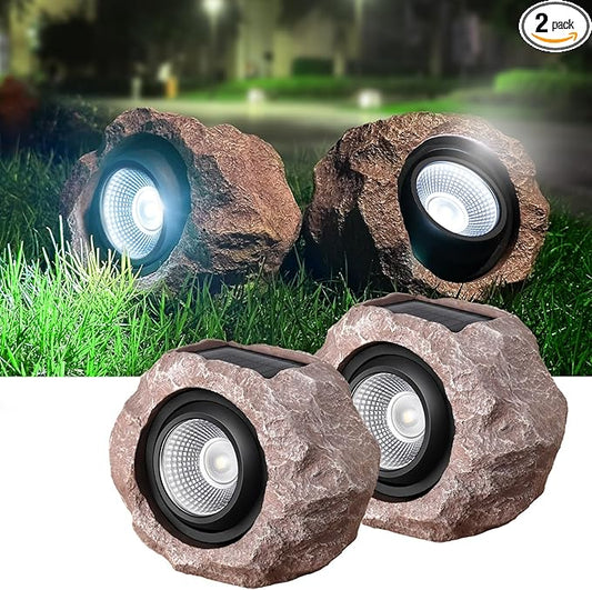 Solar Powered Outdoor Lights(2pcs), Solar Rock Lights Super Bright Solar Spot Garden Light, IP65 Waterproof Spotlight Outdoor Rock Light for Garden Yard Walkway Pathway Patio