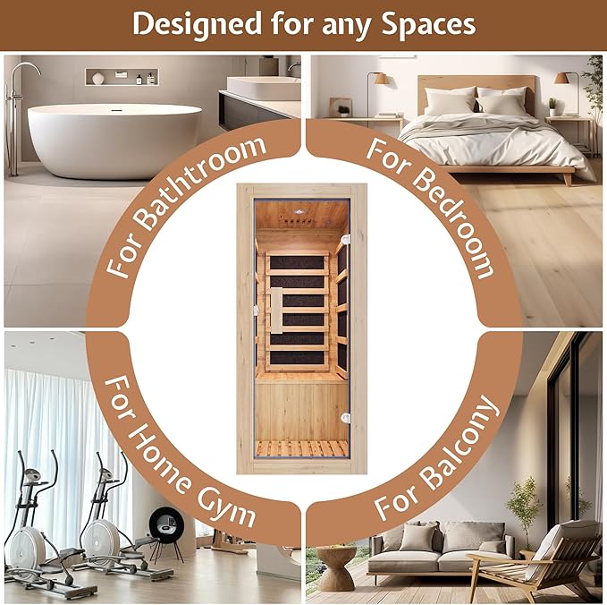 Jocisland 1 Person Infrared Sauna – 746W/110V Red Light, Pre-Warms to 149℉ in 15 Minutes, 106lbs Lightweight Spruce Wood Infrared saunas, Compact Dry Sauna for Home Spa & Apartments