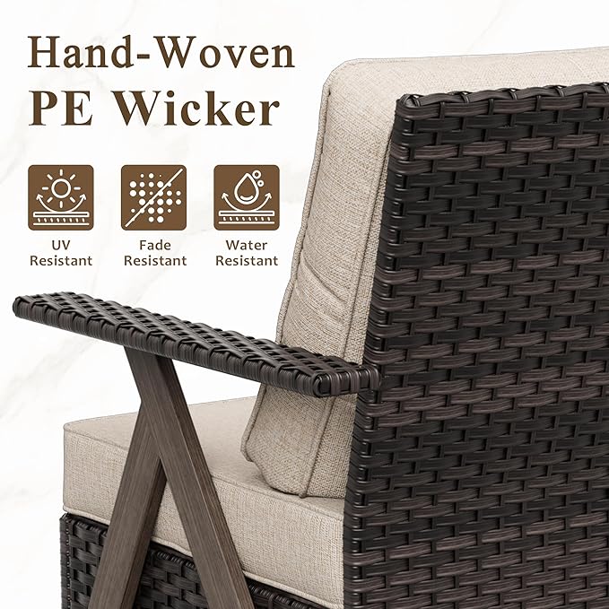 Outdoor Wicker Swivel Chairs Set of 2, Patio Furniture Set with 360 Degree Wicker Swivel Rocking Chairs with Metal Frame and Deep Seating