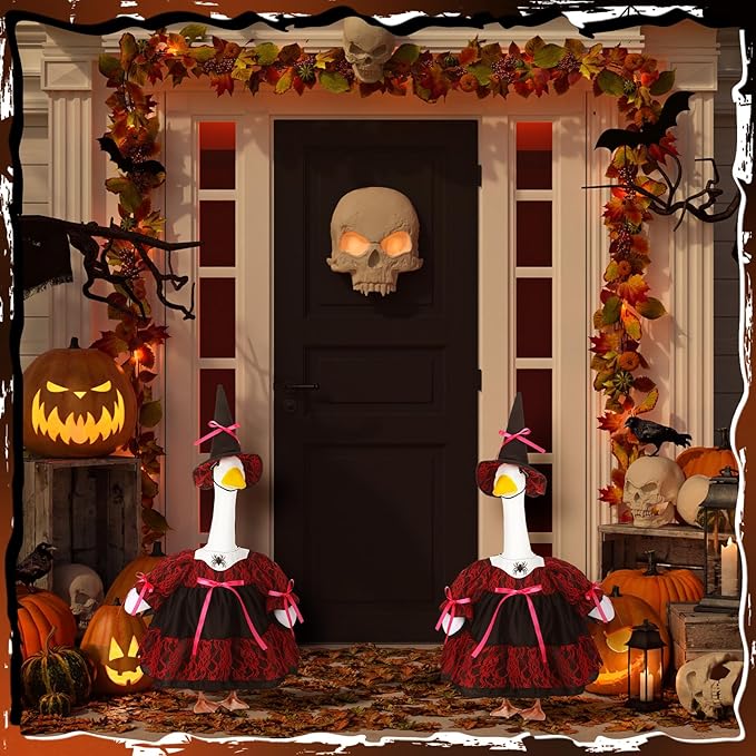 Suzile Halloween Porch Goose Outfit Witch Costume for 23" High Cement or Plastic Goose Clothes for Yard Lawn Outdoor Garden Patio Halloween Gothic Vampire Dress up Concrete Duck Statue Holiday Decor