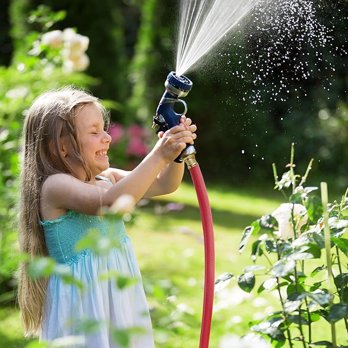 Solution4Patio Long Lead-in Red Garden Hose 5/8 in. x 50 ft. -Kink Free, No Leaking, Male/Female Fittings -Heavy Duty Durable Flexible Lightweight Water Pipe -Brass Aluminum Ends for Household & Yard