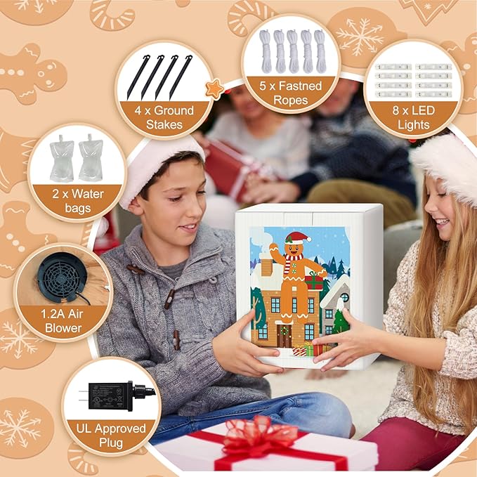 10FT Christmas Inflatable Outdoor Decoration, Sitting Waving Gingerbread Inflatables Outdoor Decorations with Built-in LEDs, Gingerbread Blow Up Yard Decorations for Xmas Party Holiday Decor