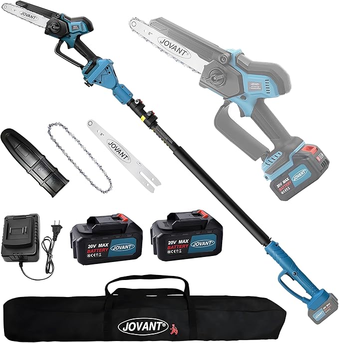 Cordless Pole Saw with 2 Max 20V*4Ah Batteries,8inch Chainsaw and Pole tree trimmer, Electric Pole Saw and Branch cutter Battery Powered,15-Foot Reach for Tree Trimming and Pruning