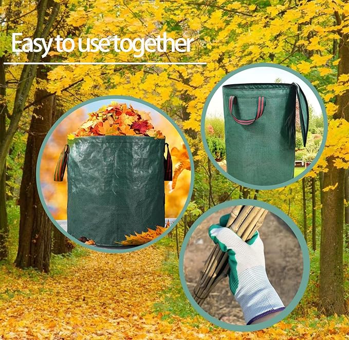 Reusable Yard Waste Bags,with Lid Extra Large Lawn Leaf Bags with Gardening Gloves,Standable Garden Waste Bag With 4 Handles,Container for Leaves,Lawn Debris & Grass Clippings(132Gallon)