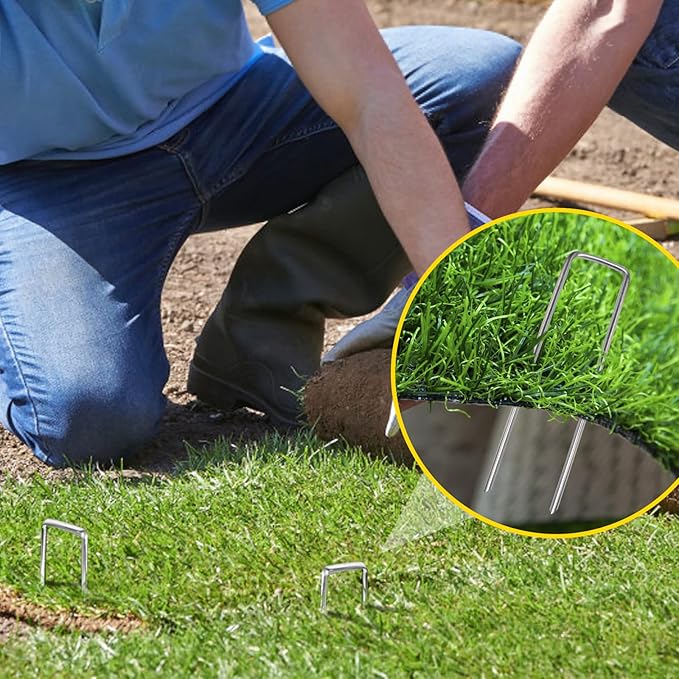 Landscape Staples 6 Inch 150 Packs 11 Gauge Galvanized Lawn Stakes, Heavy Duty Sod Pins for Fences, Lawns, Weed Barriers, and Landscape Fabrics, Netting, Irrigation Hose, Floor Mats