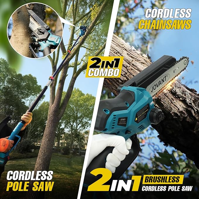 Cordless Pole Saw with 2 Max 20V*4Ah Batteries,8inch Chainsaw and Pole tree trimmer, Electric Pole Saw and Branch cutter Battery Powered,15-Foot Reach for Tree Trimming and Pruning