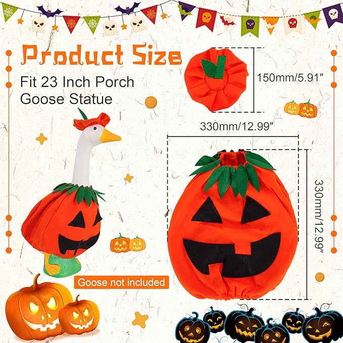 JIAYAN Porch Goose Outfits Outdoor Decoration: 2Pcs Cute Pumpkin Costume Set 23"/ 17" Lawn Goose Statue Clothes for Theme Party Garden Patio Yard