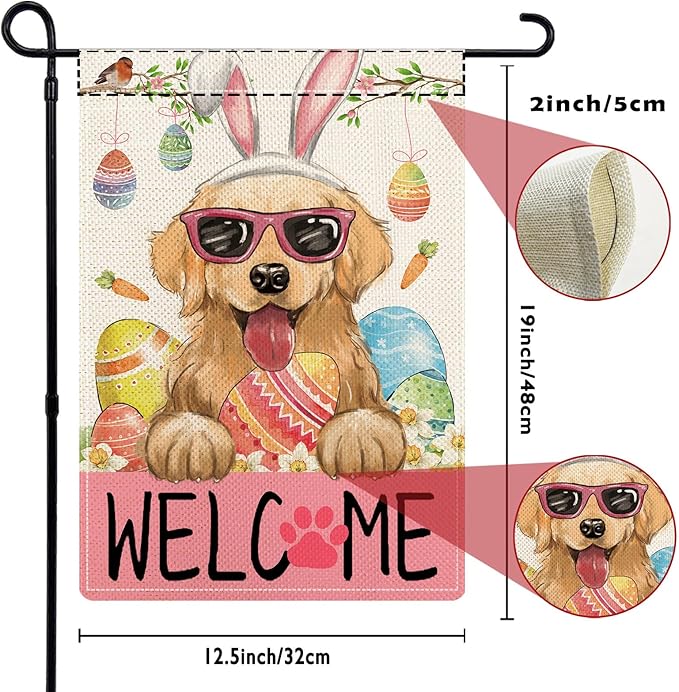 Golden Retriever Garden Flags for Outside Set of 12, Puppy Dog Welcome Garden Flags 12x18 Double Sided for All Seasons and Holidays, Spring Easter Yard Lawn Flags for Farmhouse Outdoor Decor