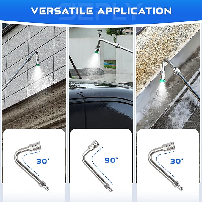 Pressure Washer Extension Wand, 120" Stainless Steel Lance with 30°/90°/120° Curved Rods, 5 Nozzle Tips, 1/4" Quick Connect, 4000 PSI for Gutter, Roof, and Siding Cleaning