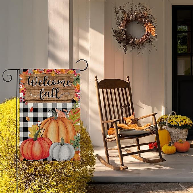 Garden Flags, Garden Flag, Stained Glass Style Pumpkin Maple Leaf Double-Sided Flags for Farmhouse Yard Outdoor Decoration-12 x 18inch (Pumpki6)