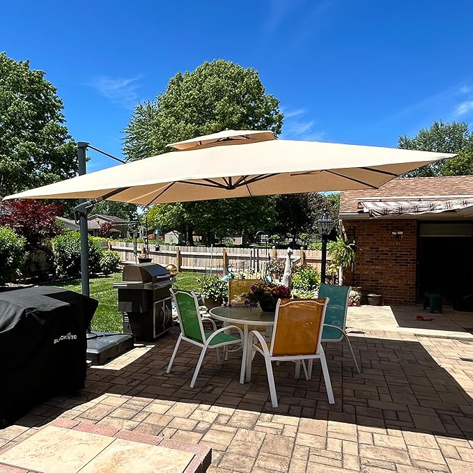 PURPLE LEAF 12FT Sunbrella Cantilever Umbrella Outdoor Large Heavy Duty Double Top Offset Hanging 360° Rotation Square Umbrella for Garden Patio Deck Pool Backyard Spectrum Sand