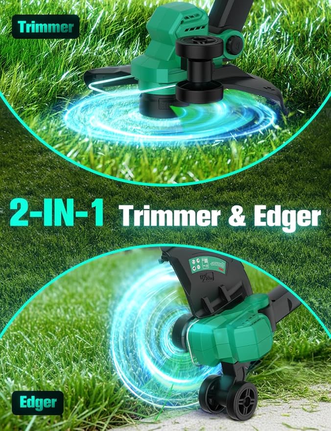 KIMO Weed Wacker and Blower Combo w/2 x 2.0Ah Battery & Charger, 12 Inch String Trimmer w/6pcs Replacement Spools, 4-in-1 Leaf Blower Cordless w/Vacuum, 3 Nozzles & 20" Extended Tube for Yard, Garden