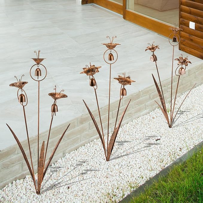 Gardens Metal Calla Lily Flowers with Bells for Outside Yard Art Metal Lilies Bronze