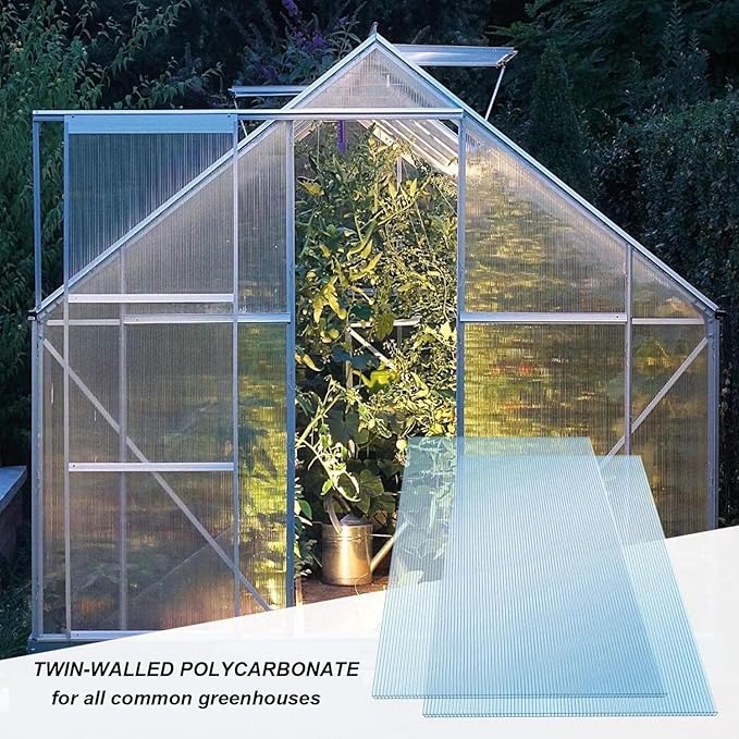 42 Pcs Polycarbonate Greenhouse Panels, 4' x 2' x 0.15'' Twin-Wall Panels, UV Protected Reinforced Clear Sheets for Greenhouse, Outdoor, Plant Stand Roof (42)