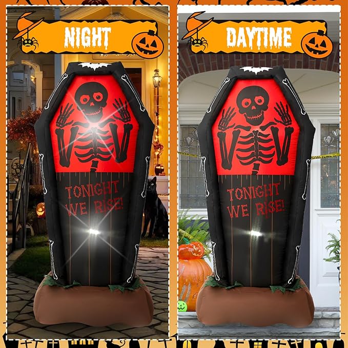5FT Coffin, Halloween Outdoor Inflatable Decoration, with LED Lights, Suitable for Outdoor Lawns, Gardens, Terraces and Halloween Parties
