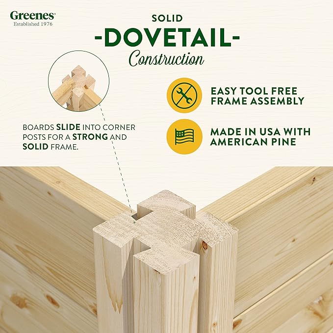 Greenes Fence Original Pine Raised Garden Bed, 4' x 4' x 7" - Made in USA with American Pine
