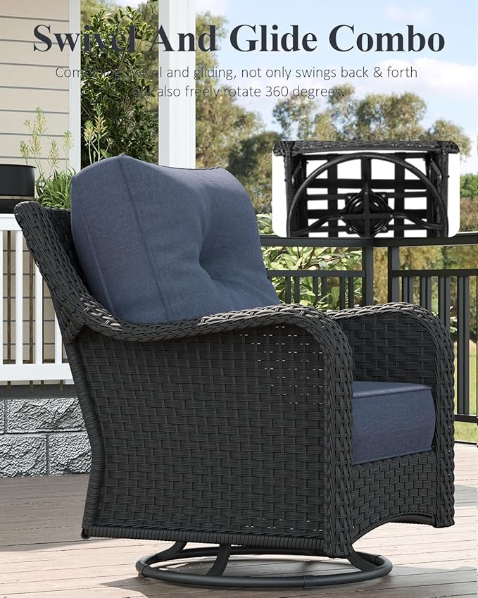 LayinSun 6 Piece Wicker Outdoor Furniture Set with 6-inch Comfy Cushions, High Back Patio Furniture Set with Swivel Rocking Chairs and Side Table