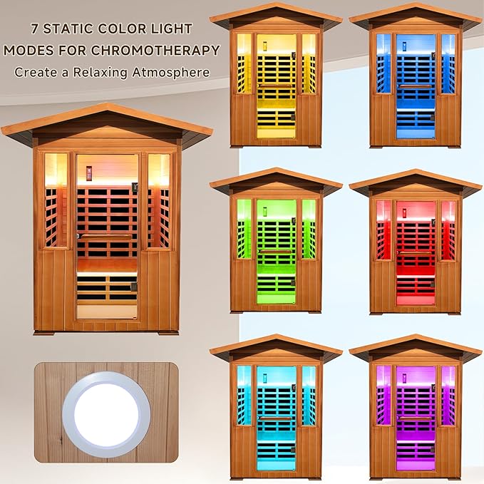 Outdoor Sauna 2 Person Sauna Outdoor Infrared Sauna 2-Person for Home 1800w Outdoor Saunas for Home Canadian Hemlock and Red Cedar Wood Sauna Outdoor Two Person Far Infrared Sauna Low EMF for Backyard