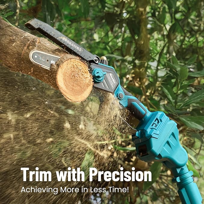 SEESII 2-in-1 Electric Pole Saws: 2-in-1 Brushless Mini Chainsaw Cordless 6 Inch, 2 x 4000mAh Batteries Limb Saw for Tree Trimming, Chain Saw with Extension Pole for Branch Cutter,P6 Ace