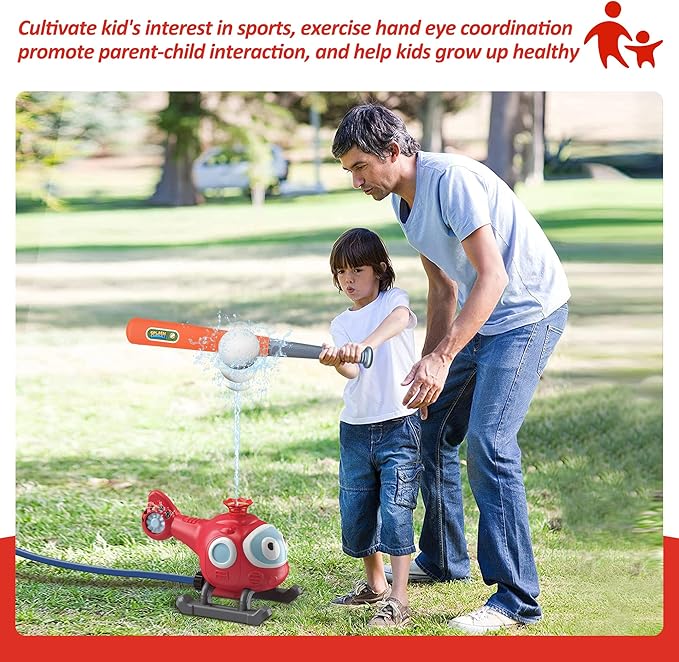 Outdoor Water Sprinklers with 4 T Ball Set for Toddlers Kids Ages 4-8,Summer Outside Sprinklers Play Equipment Baseball Game Lawn Yard Tee Ball Game for Boys Girls,Hose Connector Included