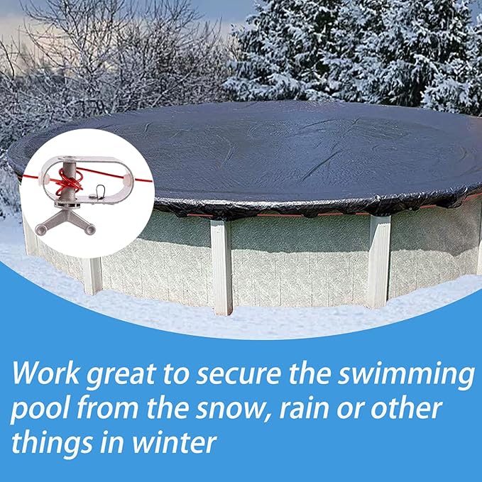 Pool Cover Cable and Winch Kit - 100 Feet Pool Cover Cable and Ratchet for Securing Above Ground Swimming Pool Winter Covers