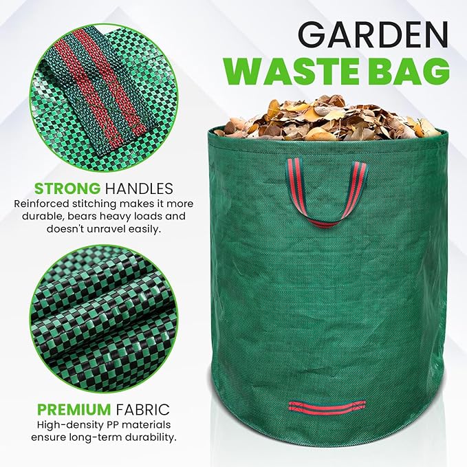 Gardenpal 3 Pack 132 Gallon Reusable Yard Waste Bag, Heavy Duty, Upright Lawn Bags with 4 Reinforced Handles (132 Gallon/3 Pack)