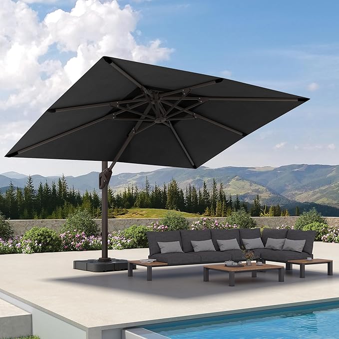 9' X 12' Cantilever Patio Umbrella 360°Rotation Rectangular Outdoor Large Offset Umbrellas Double Top Heavy Duty Windproof for Garden Deck Pool Backyard, Grey