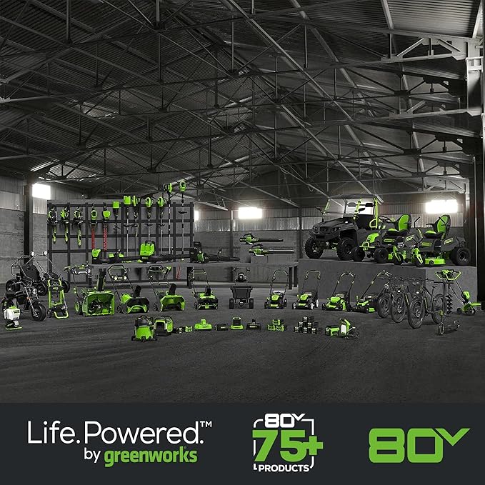 Greenworks 80V 21” Brushless (Push) Cordless Electric Lawn Mower + (500 CFM) Axial Leaf Blower (75+ Compatible Tools), (2) 2.0Ah Batteries and 30 Minute Rapid Charger
