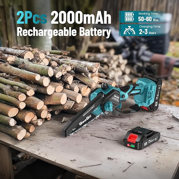 SEESII PS620 2-in-1 Electric Pole Saws: 6 Inch Mini Chainsaw Cordless with Extension Pole, 2Pcs Batteries, Brushless Chain Saw for Limb Branch Cutter, Battery Tree Trimmers Pruner,16Ft Long Reach