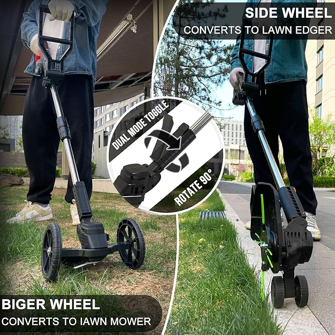 Cordless Weed Wacker Eater Battery Powered, 21V Lightweight Electric Weed Trimmer with 2 Battery Operated & Charger& Wheels & Shears, No-String Grass Trimmer/Brush Cutter/Lawn Edger for Yard Garden